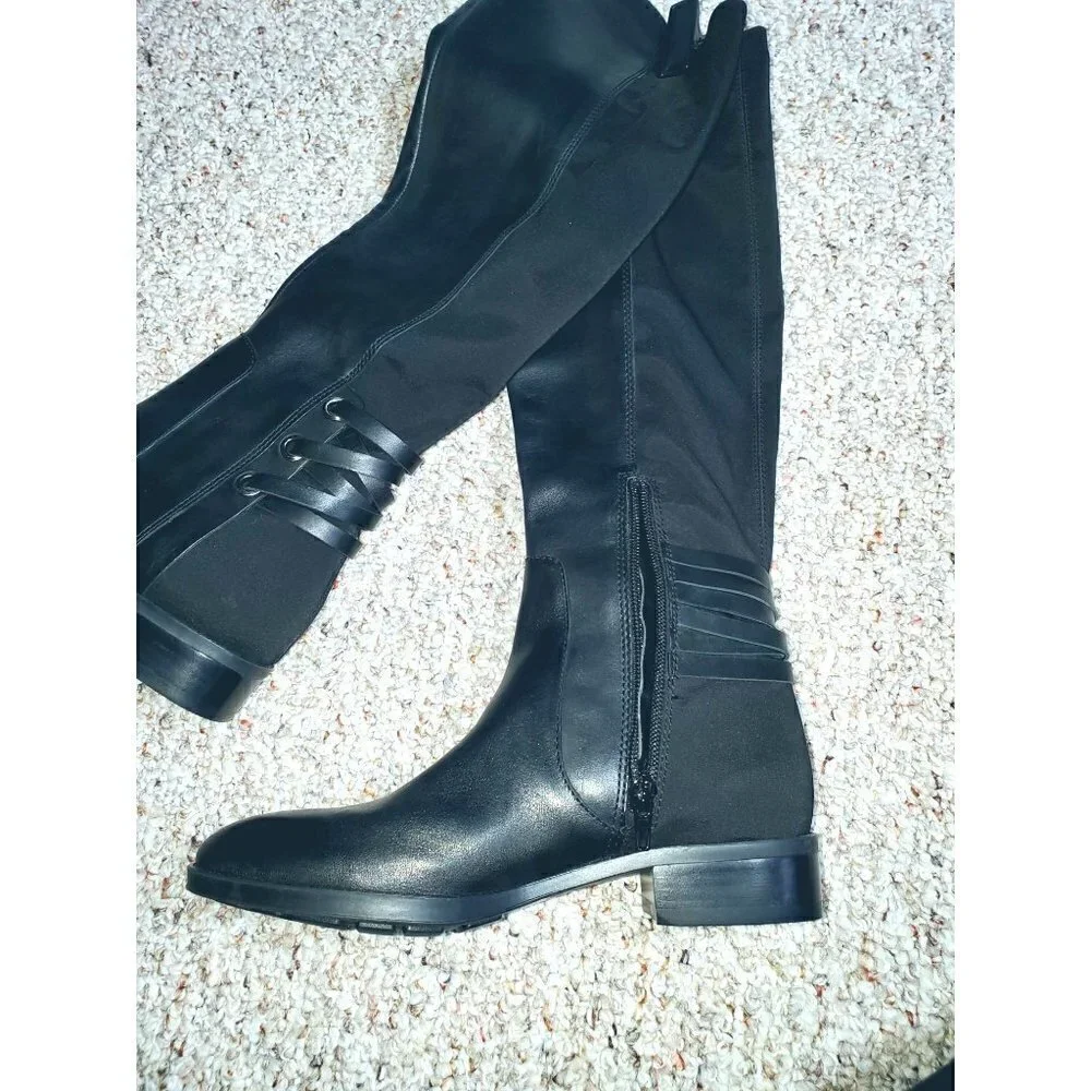 Vince Camuto Women Long Knee high Low Heel Riding Leather Boots Black Size 6.5 M